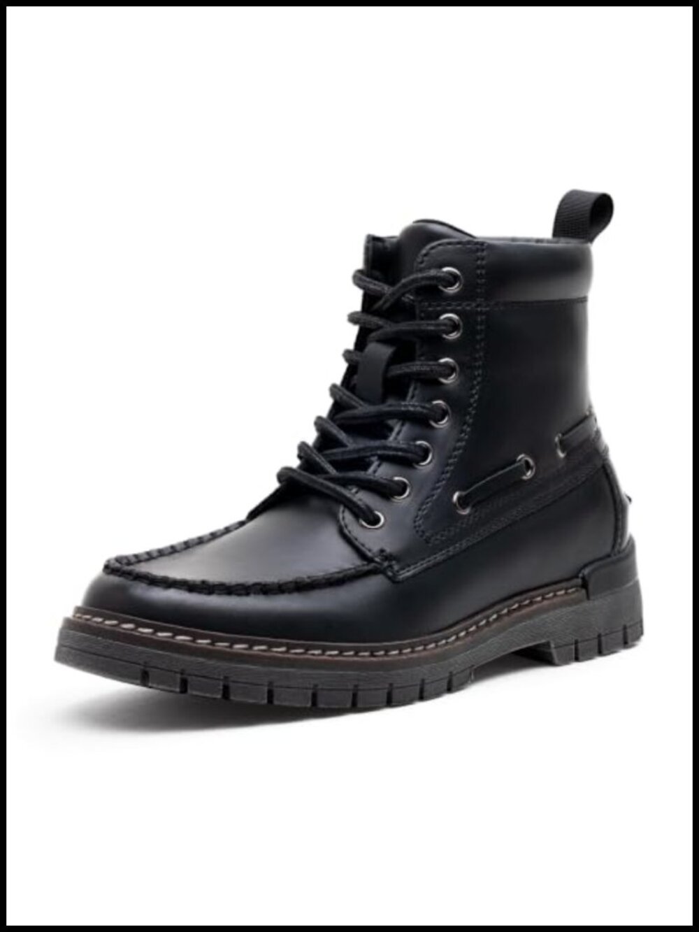 Faux Leather Moc Toe Ankle Combat Boots Lace Up Low Heel Booties